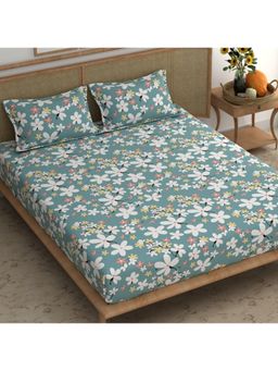 CHHAVI INDIA - King Size Microfiber Bedsheet With 2 Pillow Covers Blue Floral Print