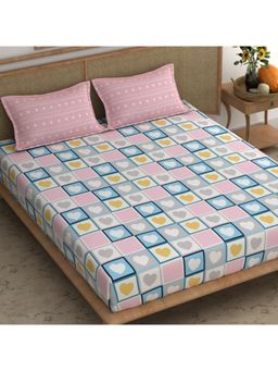 CHHAVI INDIA - King Size Microfiber Bedsheet With 2 Pillow Covers Pastel Heart Checkered Print