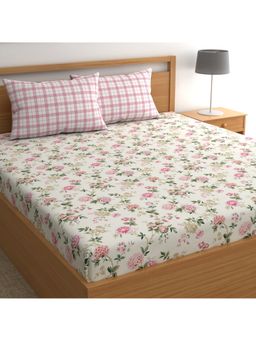 CHHAVI INDIA - King Microfiber Floral Print Bedsheet Set With 2 Pillow Covers (Pink And Green)