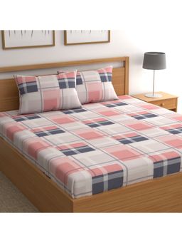 CHHAVI INDIA - Microfiber King Size Plaid Bedsheet Set With 2 Pillow Covers Pink & Blue Check
