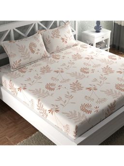 CHHAVI INDIA - King Size Bedsheet Set With 2 Pillow Covers, Rust Botanical Print On Off-White
