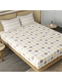 CHHAVI INDIA - King Size Bedsheet Set With 2 Pillow Covers, Modern Polka Dot Print In Beige And Yellow