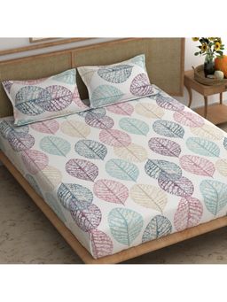 CHHAVI INDIA - Microfiber King Size Bedsheet Set With 2 Pillow Covers, Pastel Skeleton Leaf Print