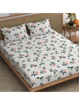CHHAVI INDIA - Peach & Mint Floral Microfiber King Size Bedsheet Set With 2 Pillow Covers