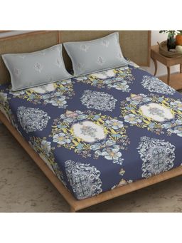 CHHAVI INDIA - Navy Blue & Gold Ethnic Mandala King Size Bedsheet Set With 2 Pillow Covers