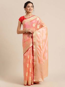 Banarasi Silk Works - Bright Woven Saree Peach with Unstitched Blouse