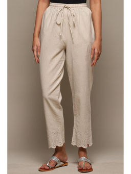 Biba - Women Cotton Blend Solid Pants - Beige