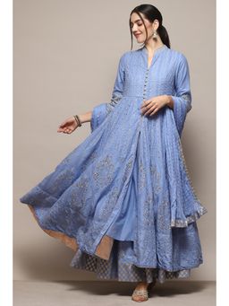Biba - Women Cotton Embroidery Lehenga with Kurta and Dupatta - Blue (Set of 3)