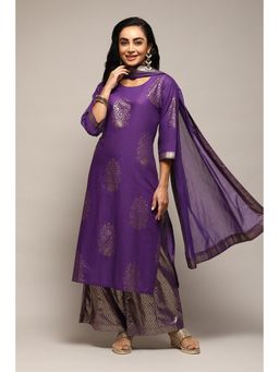 Biba - Women Cotton Printed Salwar Suits - Purple (Set of 3)