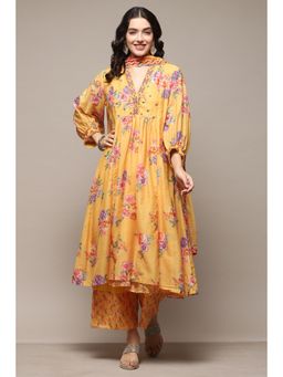Biba - Women Blended Fabric Printed Salwar Suits - Yellow (Set of 3)