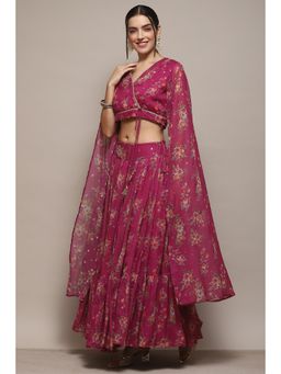 Biba - Women Polyester Printed Top and Lehengas - Pink (Set of 2)