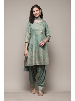 Biba - Women Polyester Printed Salwar Suits - Green (Set of 3)