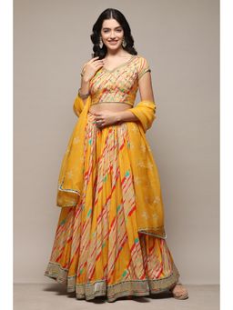 Biba - Women Blended Fabric Printed Top and Lehengas with Dupatta - Yellow (Set of 3)