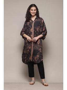 Biba - Women Cotton Blend Printed Ethnic Jackets - Black