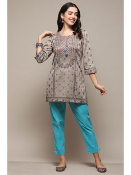 Biba - Women Cotton Blend Printed Tunic - Beige