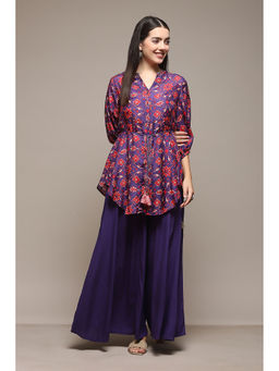 Biba - Women Blended Fabric Printed Kurta and Palazzo - Purple (Set of 2)