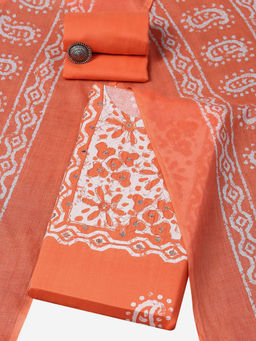 Biba - Women Printed Unstitched Suit - Orange (Set of 3)