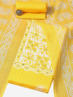 Biba - Women Printed Unstitched Suit - Yellow (Set of 3)