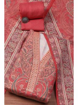 Biba - Women Printed Unstitched Suit - Red (Set of 3)