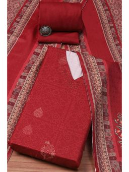 Biba - Women Acrylic & Resin Printed Unstitched Suit - Red (Set of 3)