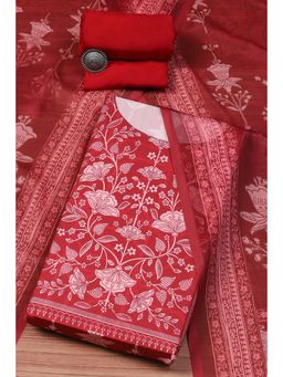 Biba - Women Printed Unstitched Suit - Red (Set of 3)