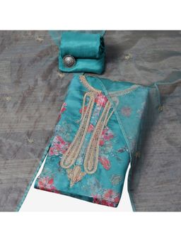 Biba - Women Printed Unstitched Suit - Teal (Set of 3)