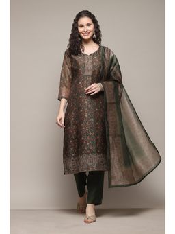 Biba - Women Printed Unstitched Suit - Green (Set of 3)