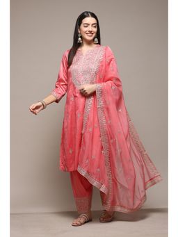 Biba - Women Polyester Embroidery Salwar Suits - Peach (Set of 3)