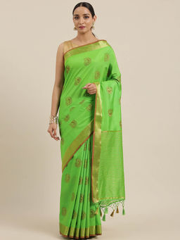 Mimosa - Women Kanjivaram Silk Saree With Unstitched Blouse