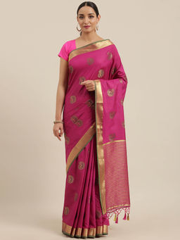 Mimosa - Women Kanjivaram Silk Saree With Unstitched Blouse