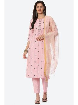 Biba - Pink Cotton Printed Unstitched Suit (Set of 3)