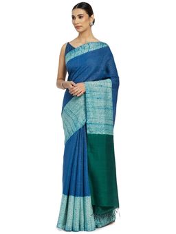 Fabindia - Silk Printed Dark Blue Saree without Blouse
