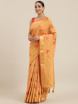 Mimosa - Women Kanjivaram Silk Saree With Unstitched Blouse