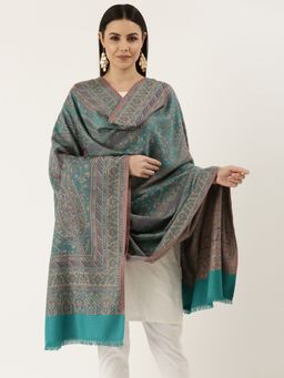 Pashmoda - Women Teal Woven Design Jamawar Shawl