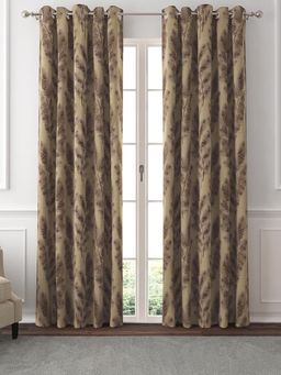 GM - Floral Room Darkening Curtains 7 Feet in Coffee Colour (Set of 2)