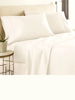 BEDLAM - Cream Organic Cotton 500 TC Fitted Bedsheet With 2 Pillow Covers