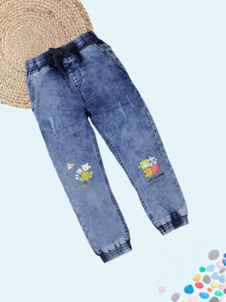 KiddoPanti - Boys Printed Jogger Denim Jeans