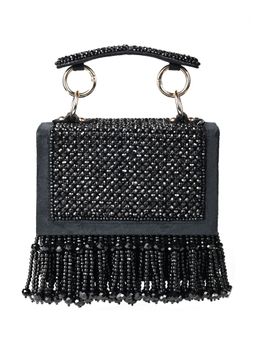 House Of Kosha - Melody Black Suede Embellished Box Sling Bag