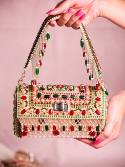 House Of Kosha - Noor Multi-Colour Suede Embellished Hand Bag