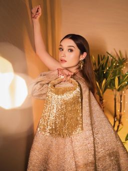 House Of Kosha - Bailey Gold Georgette Handcrafted Hand Bag