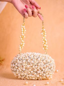 House Of Kosha - Chloe Off White Suede Pearl Clutch