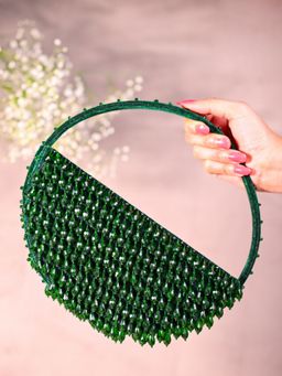 House Of Kosha - Clara Green Suede Embellished Hand Bag