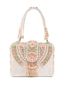 House Of Kosha - Sara Off White Suede Embellished Box Clucth