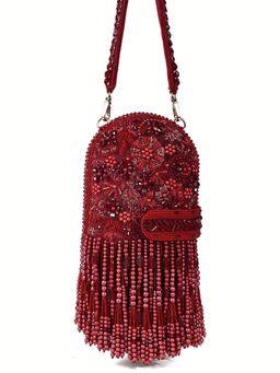 House Of Kosha - Azmat Maroon Suede Embellished Capsule Bag
