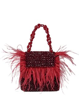 House Of Kosha - Natali Red Embellished with Feathers Mini Handbag
