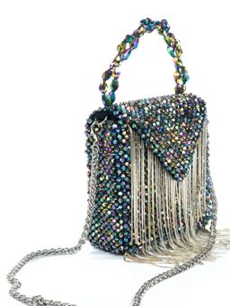 House Of Kosha - Natali Multi Embellished with Silver Chain Mini Handbag