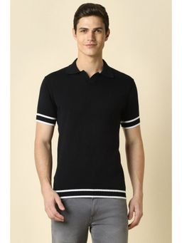 Allen Solly - Men Black Solid Polo Neck T-Shirt