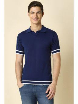 Allen Solly - Men Blue Solid Polo Neck T-Shirt