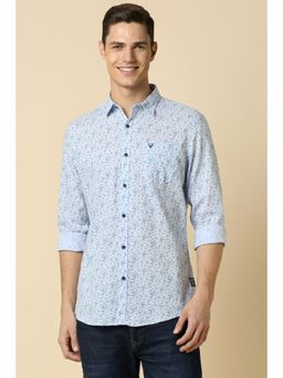 Allen Solly - Men Blue Custom Fit Print Full Sleeves Casual Shirt