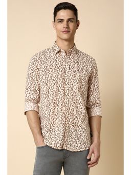 Allen Solly - Men Beige Custom Fit Print Full Sleeves Casual Shirt